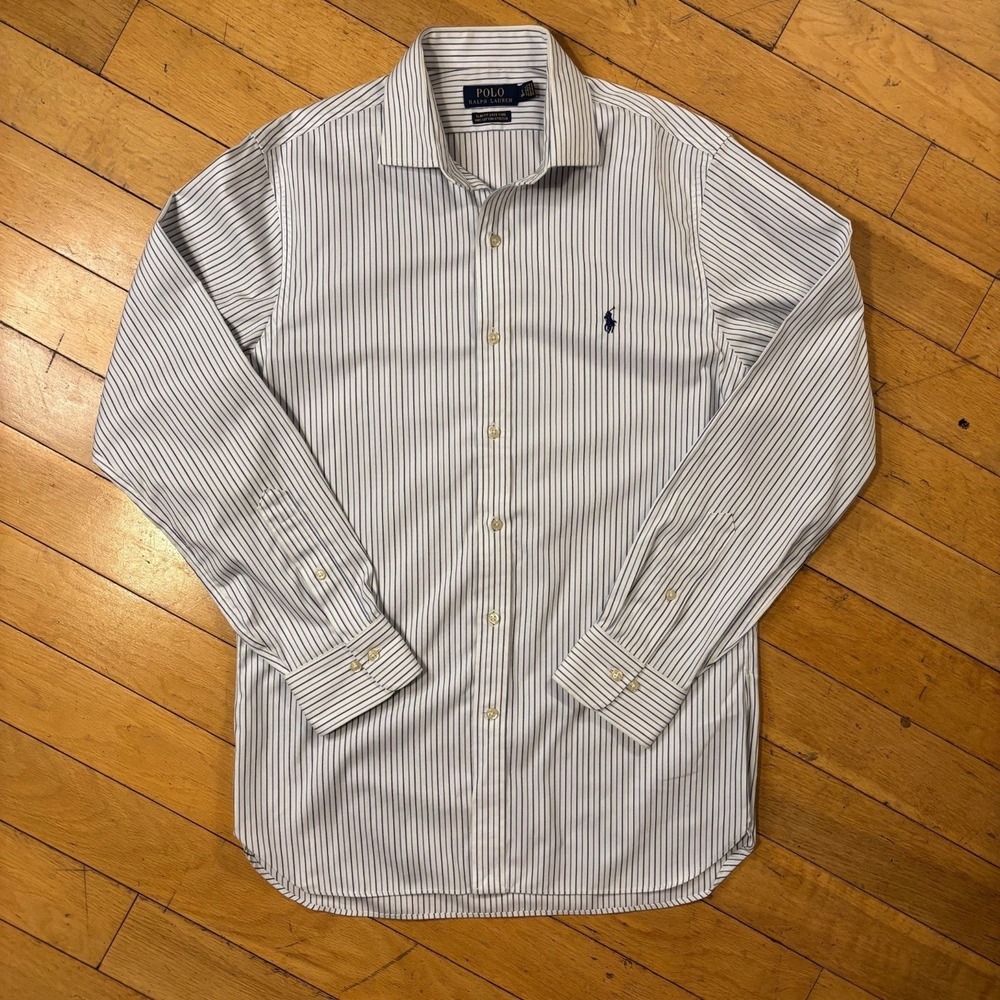 Polo Ralph Lauren Slim Fit Dress Shirt Men 16 34/35 Blue Stripe Cotton